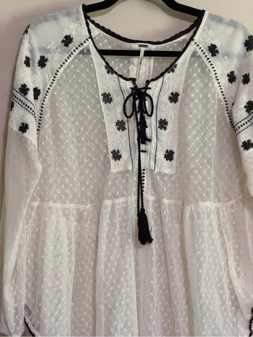 Free People Flowy Sheer Tunic with Embroidered Accents